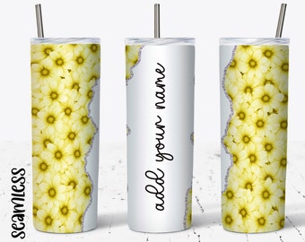 Yellow Daisies Add Your Own Text Name Tumbler Wrap - 20 Oz Skinny Tumbler - Sublimation Design - Digital Download - Seamless Tumbler PNG