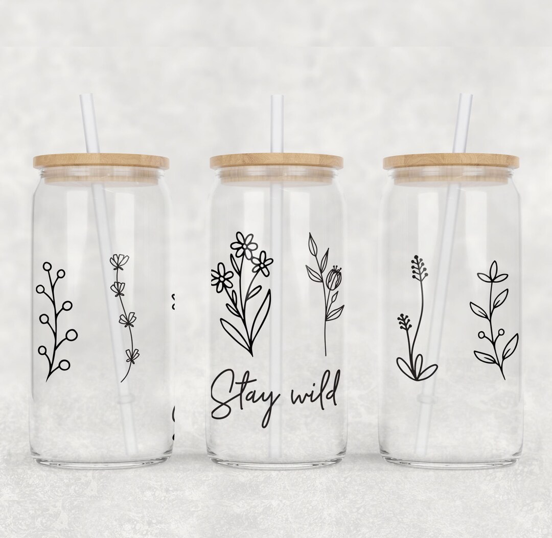 16 Oz Wild Flowers Libbey Glass Can PNG - Beer Glass Sublimation Design ...