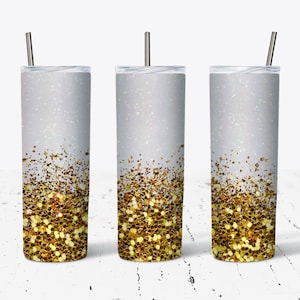 20 OZ Gold Glitter Border Skinny Tumbler Design - Straight & Tapered Sublimation Wrap Design - Tumbler PNG - Template