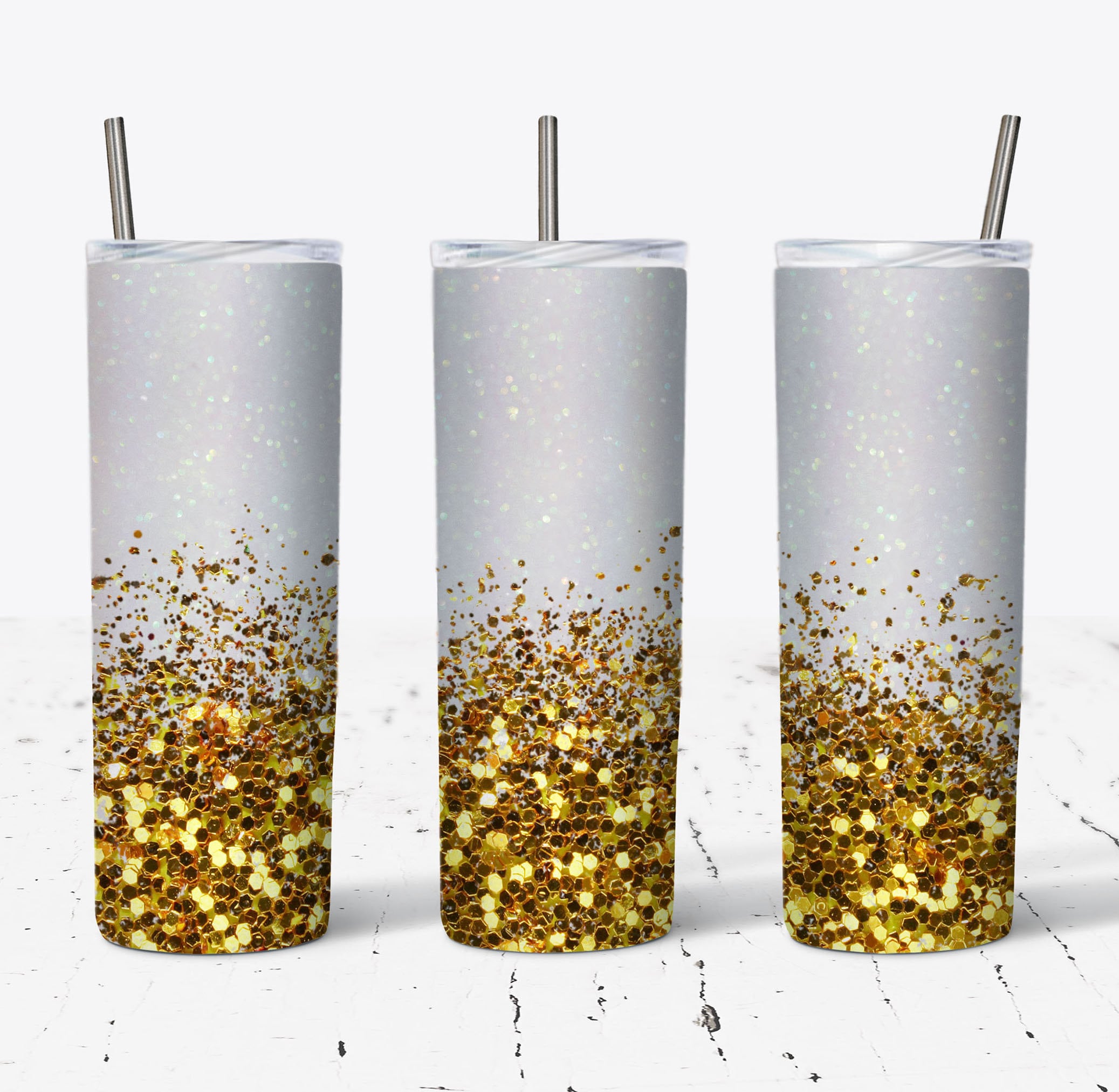20 OZ Gold Glitzer Rand Skinny Tumbler Design Straight & Etsy