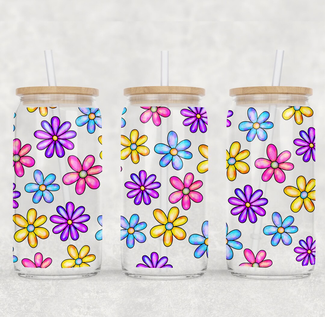 16 Oz Floral Libbey Glass Can PNG - Beer Glass Sublimation Design ...