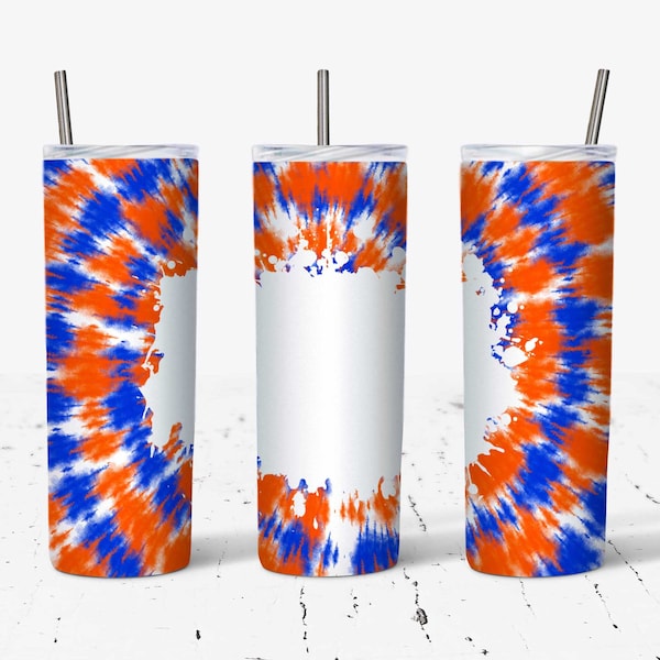 20 OZ Blue and Orange Tie Dye Blank Sublimation Skinny Tumbler  Design - Straight & Tapered Sublimation Wrap Design - Tumbler PNG - Template