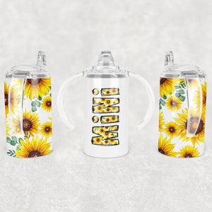 Envoltura de sublimación de Mini Sippy Cup de girasoles sin costuras - 12 Oz Straight Girls Sippy Cup Tumbler Diseño PNG - Descarga digital
