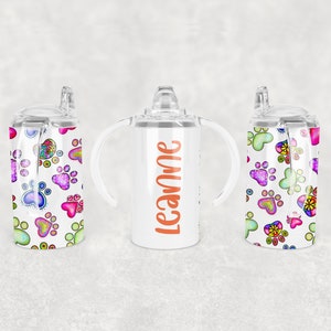 Paw Prints Sippy Cup Sublimation Wrap - 12 Oz Straight Sippy Cup Tumbler Diseño PNG - Descarga digital - Agregue su nombre
