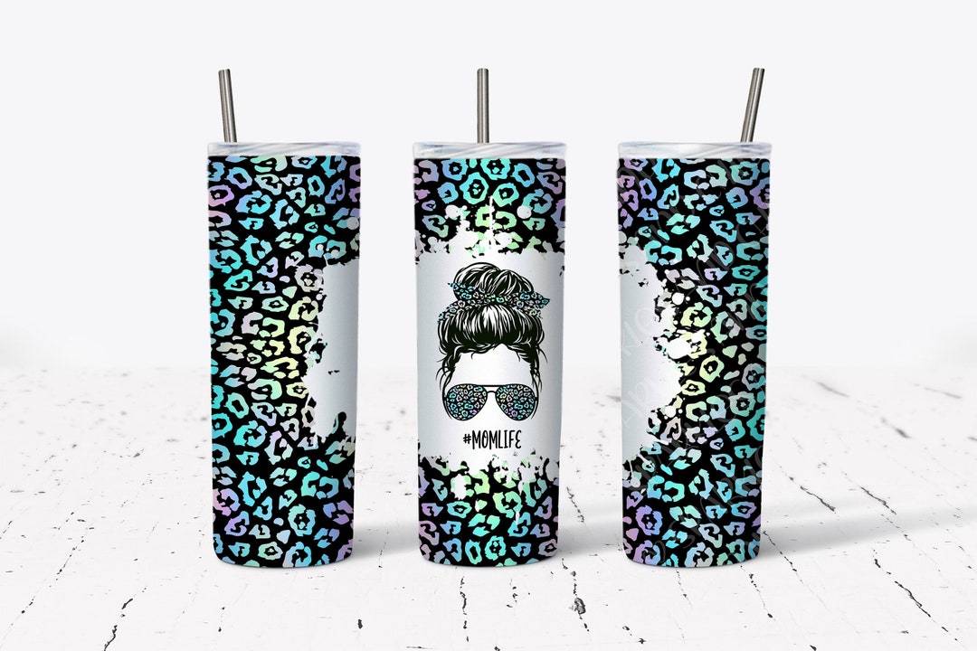 Mom Life Iridescent Rainbow Leopard Tumbler Design-20 Oz Skinny Tumbler ...