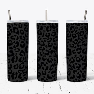 20 OZ Black Leopard Matte  Skinny Tumbler Design - Straight & Tapered Sublimation Wrap Design - Tumbler PNG - Template