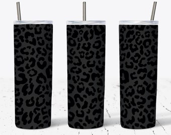 20 OZ Black Leopard Matte  Skinny Tumbler Design - Straight & Tapered Sublimation Wrap Design - Tumbler PNG - Template