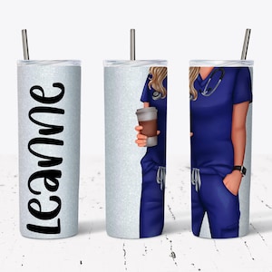 20 OZ Blonde  Nurse Blue Scrubs  Sublimation Tumbler Design - Straight & Tapered  Sublimation Wrap Design -  Tumbler PNG - Add your Name