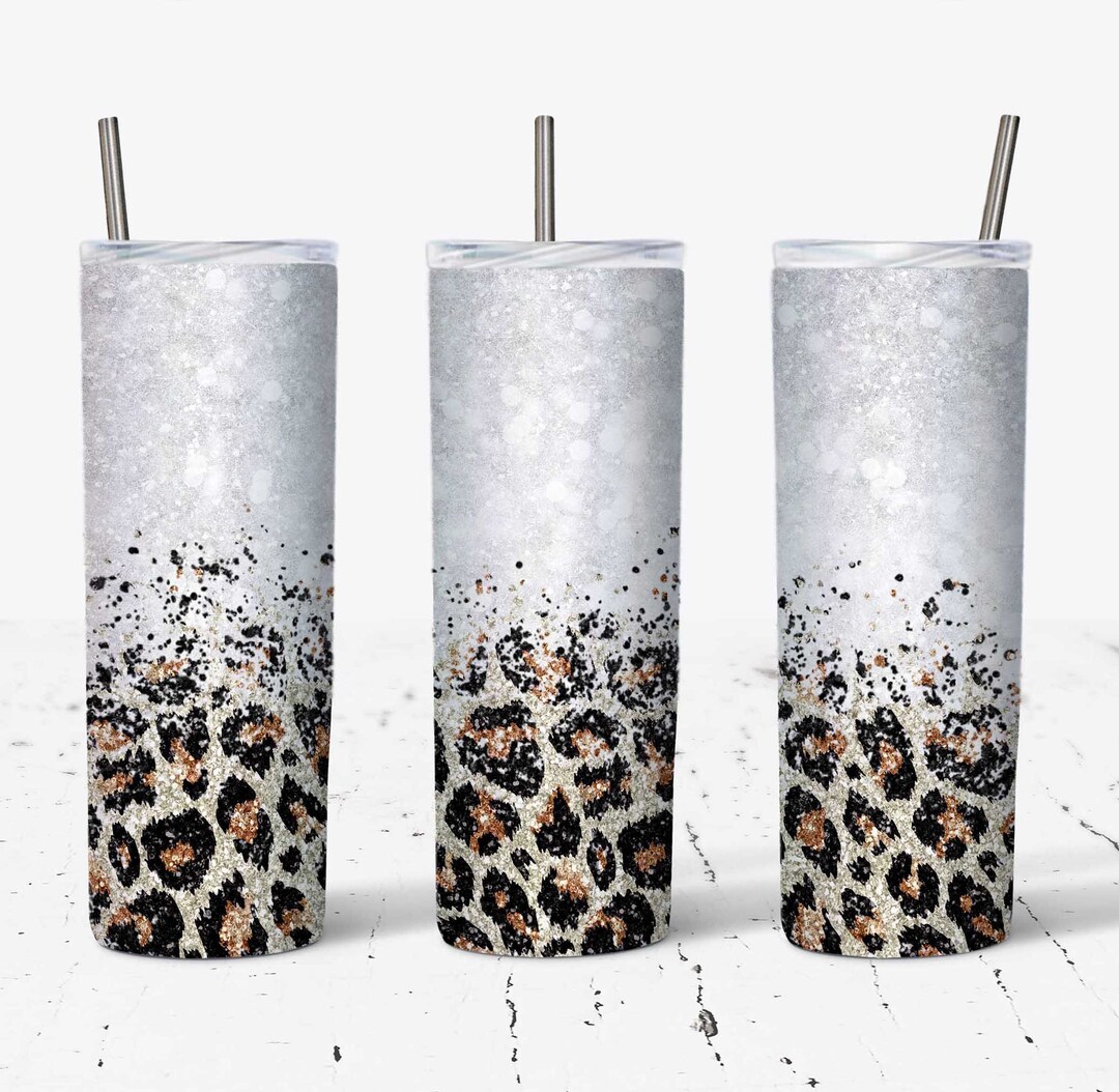 20 OZ Glitter Leopard Border Skinny Tumbler Design - Straight & Tapered ...