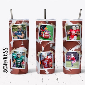 20 OZ Seamless Football 6 Photos  Skinny Tumbler Design - Straight & Tapered Sublimation Wrap Design - Tumbler PNG - Template