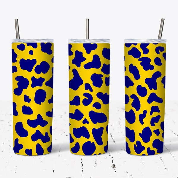 20 OZ Navy Blue & Yellow Cow Print  Skinny Tumbler Design - Straight Sublimation Wrap Design - Tumbler PNG - Template