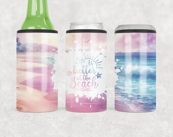 Life Is Better At The Beach 4 in 1 Can Cooler Wrap -  Beach Can Cooler Sublimation Design PNG - Instant Digital Download