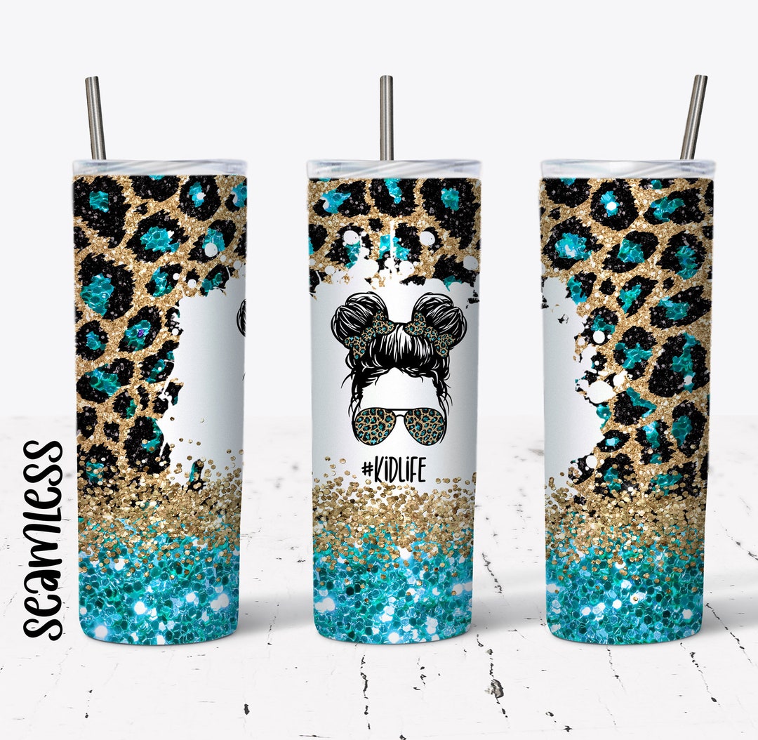Glitter Leopard Kid Life Tumbler Wrap - 20 Oz Skinny Tumbler ...