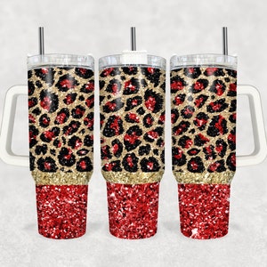 Red Leopard 40oz Quencher Tumbler Wrap - Seamless PNG Tumbler Design Sublimation Designs Downloads - Sublimation Tumbler With Handle Wrap