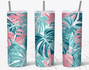 20 OZ Tropical Leaves Sublimation Skinny Tumbler Design - Straight & Tapered  Sublimation Wrap Design - Tumbler PNG - Template