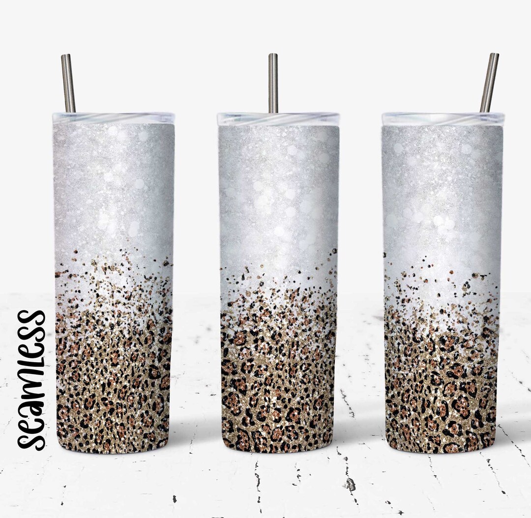 20 OZ Seamless Cheetah Glitter Border Sublimation Skinny Tumbler Design ...