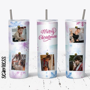 20 OZ Seamless Merry Christmas Photo Skinny Tumbler Design - Straight Sublimation Wrap Design - Tumbler PNG - Template