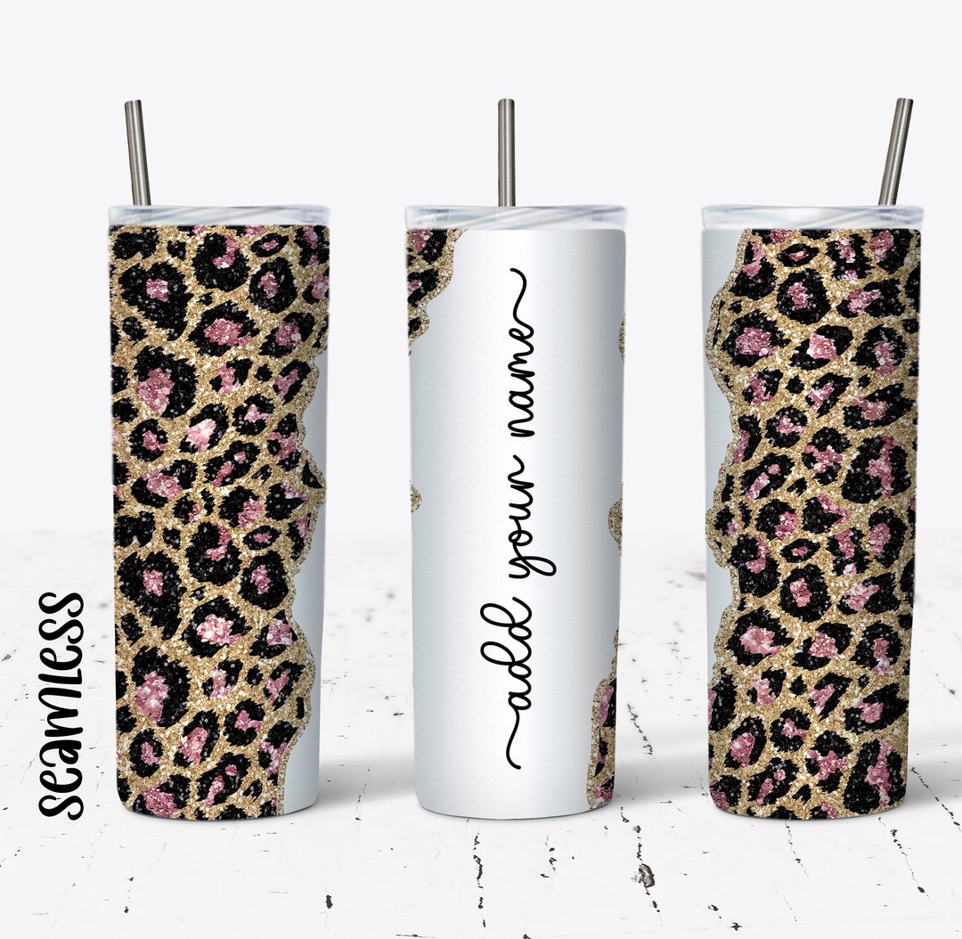 20 OZ Seamless Pink Glitter Leopard Skinny Tumbler Design - Straight ...