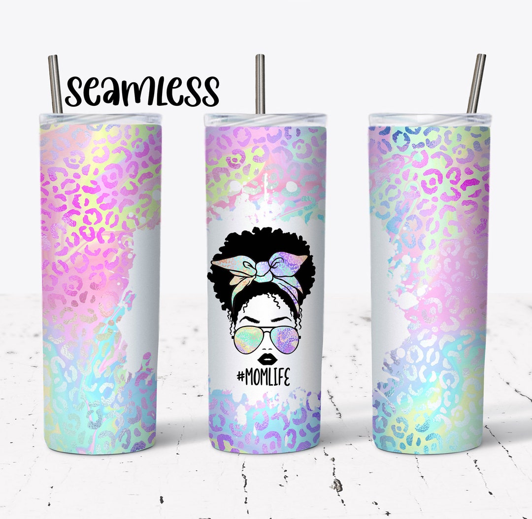 20 OZ Seamless African American Leopard Mom Life Skinny Tumbler Design ...