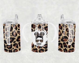 Glitter Leopard Kids Life Sippy Cup Sublimation Wrap - 12 Oz Straight Girls Sippy Cup Tumbler Design PNG - Digital Download