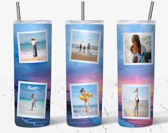 20 OZ Beach Sunset 6 Fotos Diseño de vaso delgado - Diseño de envoltura de sublimación recta y cónica - Vaso PNG - Plantilla - Sin cinta