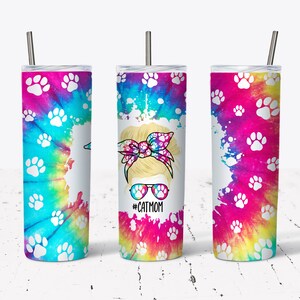 20 OZ Tie Dye Paw Prints Skinny Tumbler Design - Straight & Tapered Sublimation Wrap Design - Tumbler PNG - Template