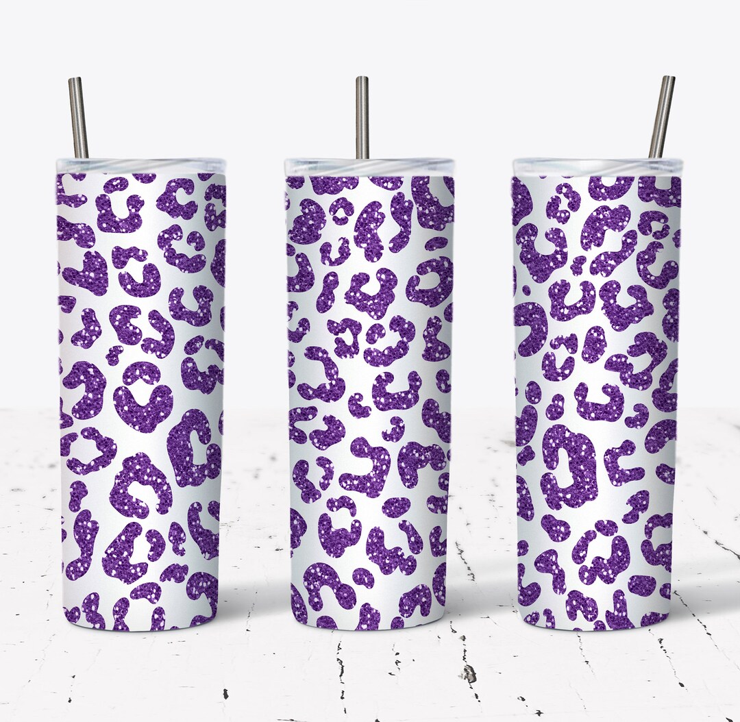 20 OZ Purple Glitter Leopard Skinny Tumbler Design - Straight & Tapered ...