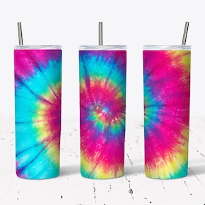 20 OZ  Rainbow Tie Dye Sublimation Skinny Tumbler Design - Straight & Tapered Sublimation Wrap Design - Tumbler PNG - Template