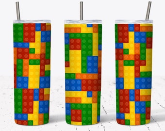 20 OZ Building Blocks Kids Skinny Tumbler  Design - Straight & Tapered Sublimation Wrap Design - Tumbler PNG - Template - Add Your Name