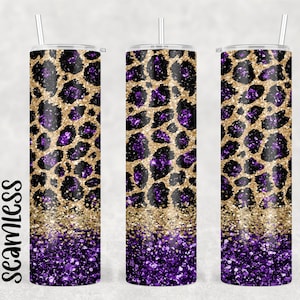 30 OZ Seamless Purple Glitter Leopard Sublimation Skinny Tumbler Design - Straight & Tapered Sublimation Wrap Design - Tumbler PNG