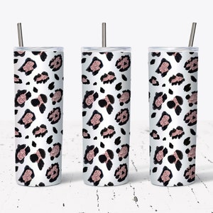 20 OZ Pink Glitter Leopard Sublimation Tumbler Design Straight ...