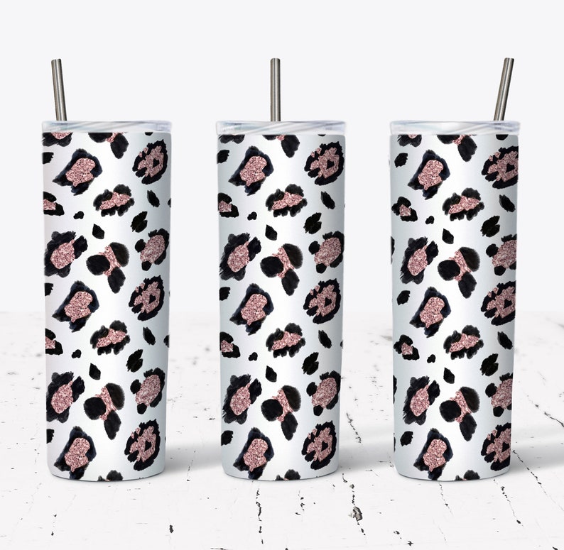 20 OZ Pink Glitter Leopard Sublimation Tumbler Design - Straight ...