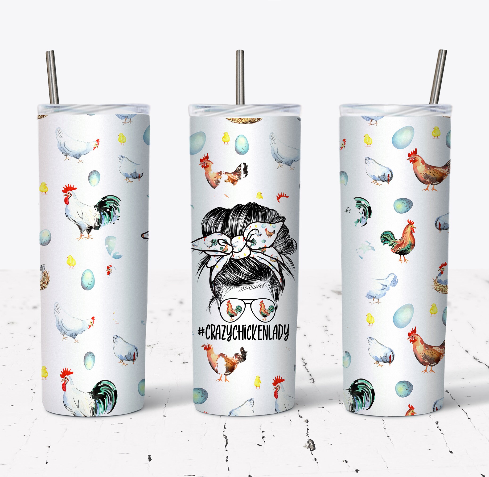 Drawing & Illustration Chicken Lady 20oz Skinny Tumbler Wrap PNG Art ...