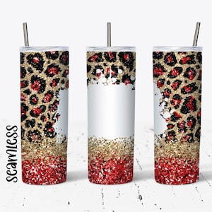 20 OZ Seamless Red Glitter Leopard Skinny Tumbler Design - Straight ...