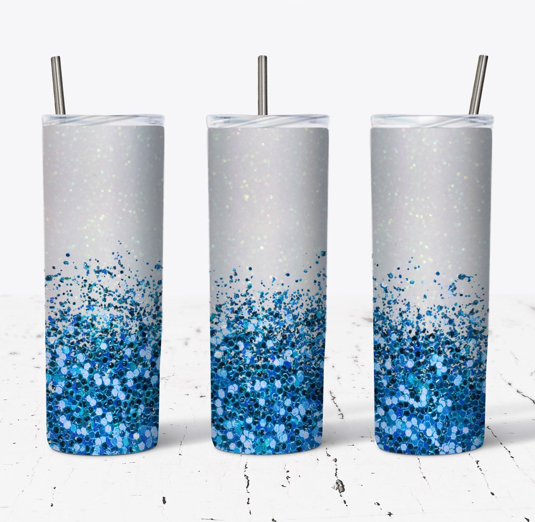 20 OZ Blue Glitter Border Skinny Tumbler Design - Straight & Tapered ...