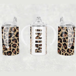 Envoltura de sublimación Mini Sippy Cup Leopard Glitter sin costuras - 12 Oz Straight Girls Sippy Cup Tumbler Diseño PNG - Descarga digital