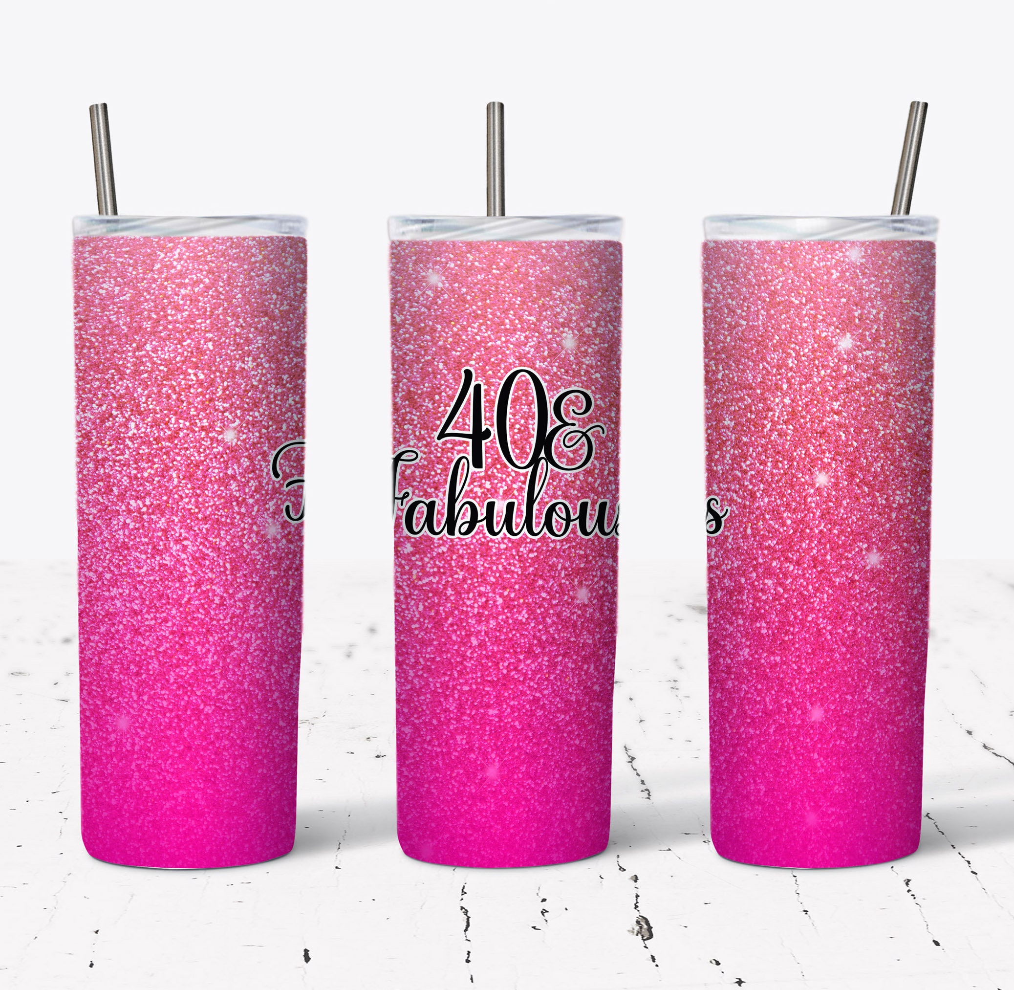 20 OZ 40 & Fabulous Hot Pink Gradient Glitter Skinny Tumbler Design ...