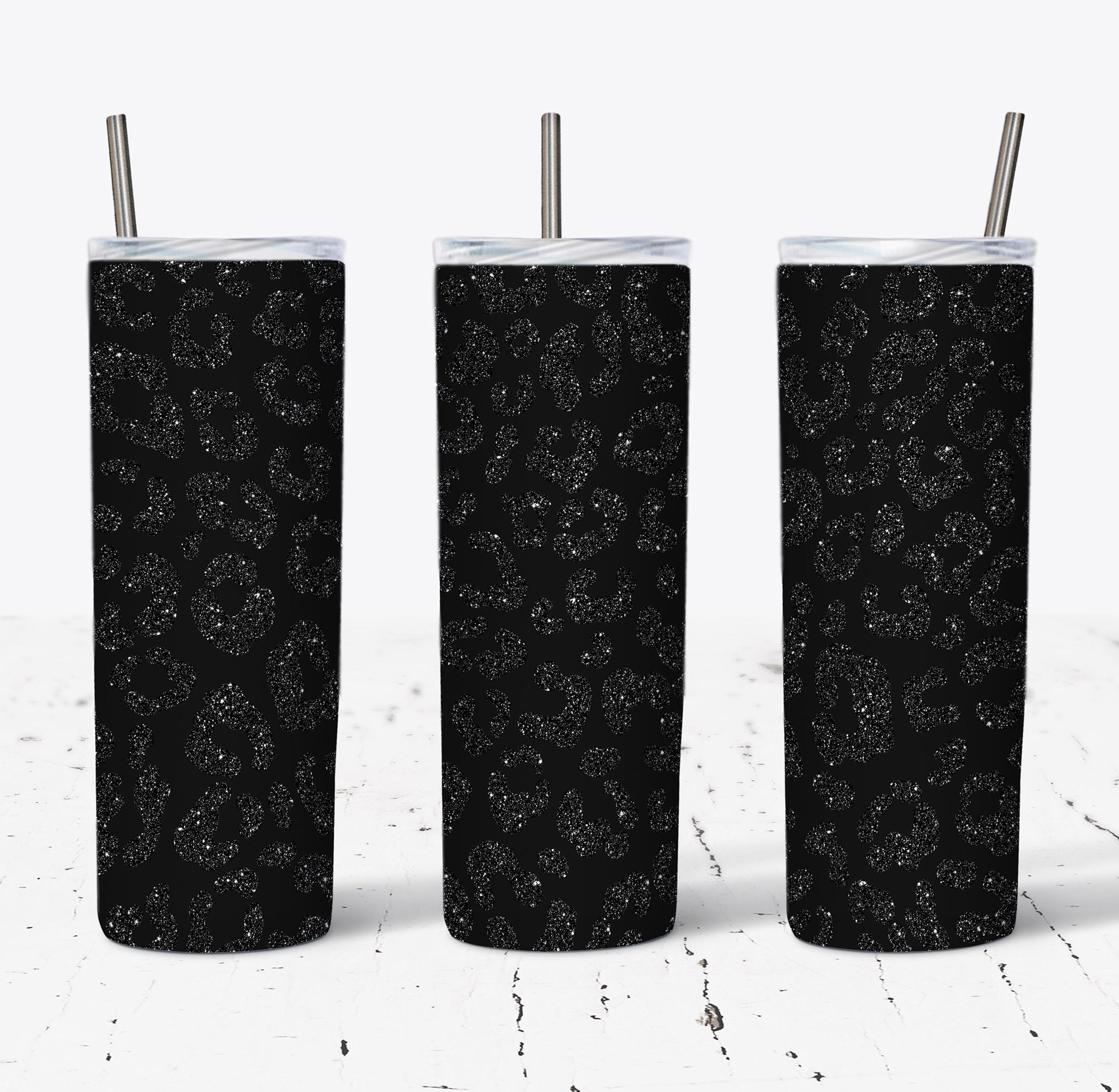 Black Leopard Glitter Skinny Tumbler Design - 20 Oz Skinny Tumbler ...