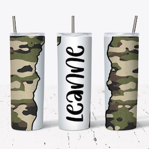 20 Unzen Grün Camo Skinny Tumbler Design - Gerade & konisch Sublimation Wrap Design - Tumbler PNG - Vorlage - Fügen Sie Ihren Namen hinzu