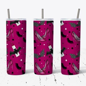 30 OZ Pink Halloween Heels and Bats Sublimation Skinny Tumbler Design - Straight & Tapered Sublimation Wrap Design - Tumbler PNG - Template