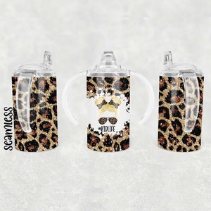 Glitter Leopard Sippy Cup Sublimation Wrap - 12 Oz Straight Girls Sippy Cup Tumbler Design PNG - Digital Download