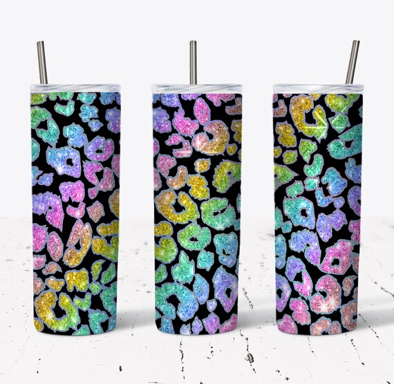 20 OZ Rainbow Glitter Leopard Print Sublimation Tumbler Design - Straight & Tapered  Sublimation Wrap Design -  Tumbler PNG - Template