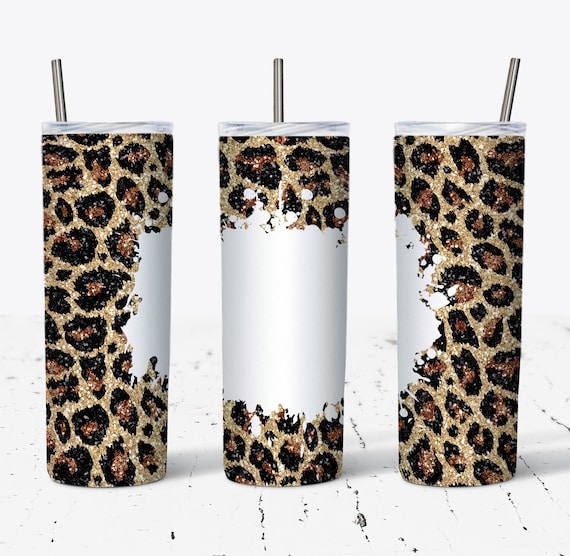20 OZ Glitter Leopard Skinny Tumbler Design - Straight & Tapered Sublimation Wrap Design - Tumbler PNG - Template -Blank