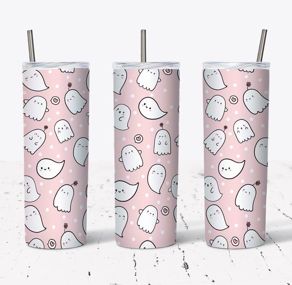 20 OZ Pink Halloween Ghost Sublimation Skinny Tumbler Design - Straight & Tapered Sublimation Wrap Design - Tumbler PNG - Template
