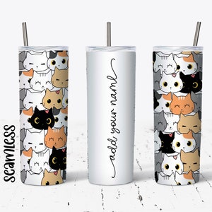 20 Unze nahtlose süße Katzen Skinny Tumbler Design - Gerade Sublimation Wrap Design - Tumble PNG - Name hinzufügen