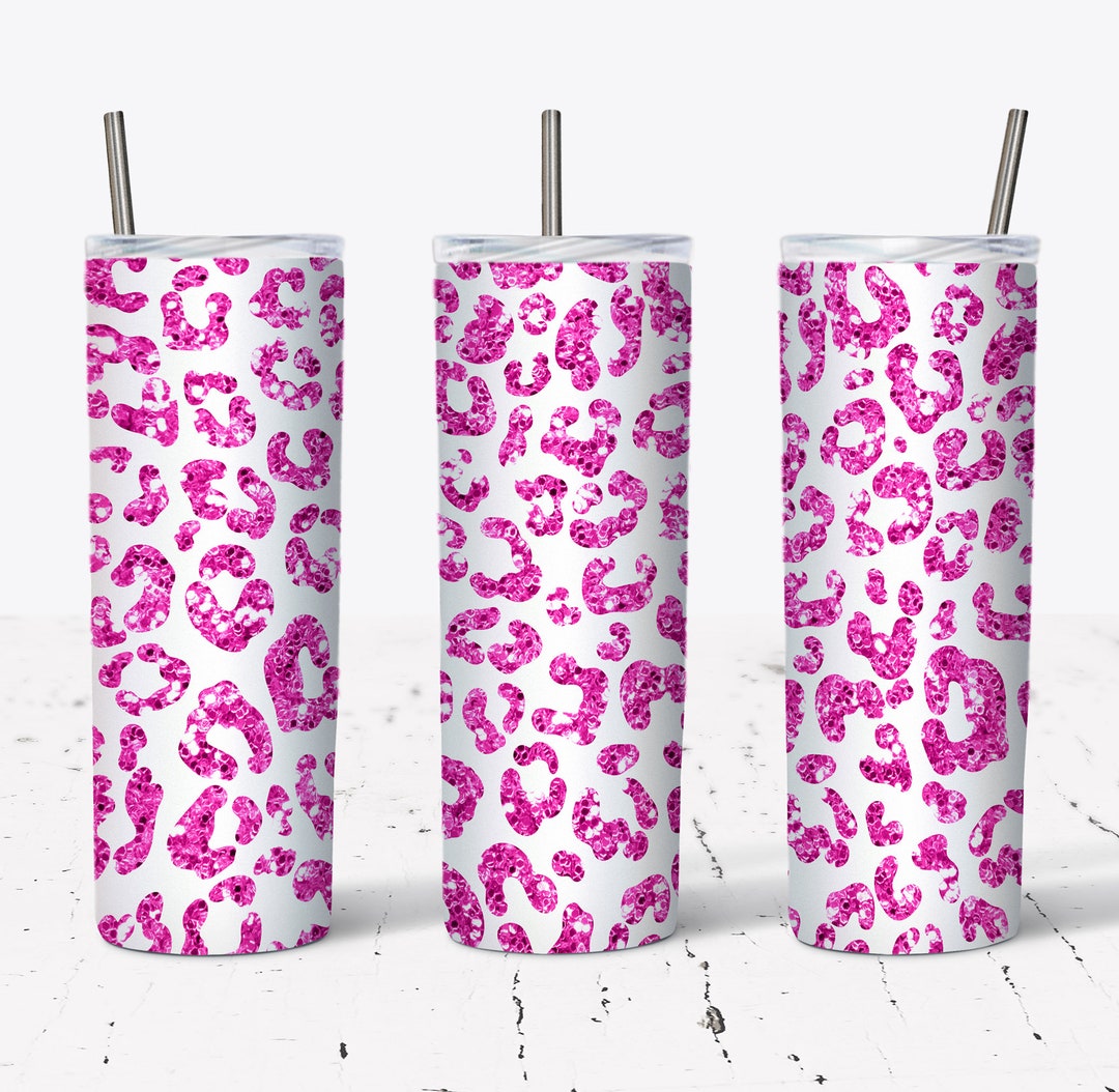 20 OZ Hot Pink Leopard Glitter Skinny Tumbler Design - Straight ...