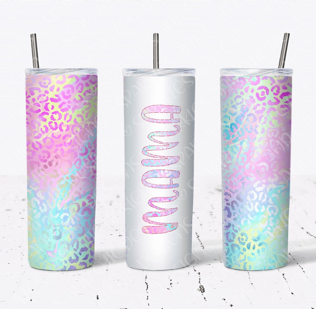 Mom Life Iridescent Rainbow Leopard Tumbler Design-20 Oz Skinny Tumbler ...