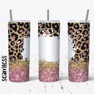 20 OZ Seamless Pink Glitter Leopard Skinny Tumbler Design - Straight ...