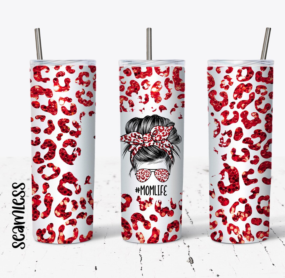 Red Glitter Leopard Mom Life Tumbler Wrap - 20 Oz Skinny Tumbler ...