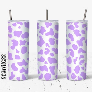 20 OZ  Seamless Purple Cow Print Skinny Tumbler Design - Straight Sublimation Wrap Design - Tumbler PNG - Template